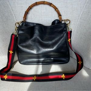 GUCCI authentic black Leather bamboo handle handbag